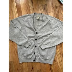 LL Bean Cardigan Sweater Size M Lambswool heather gray